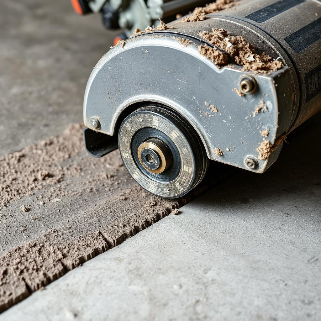 Diamond tooling grinding a concrete slab, showing the profiled surface next to untouched concrete
