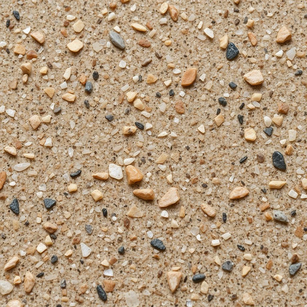 Material sample of quartz-filled epoxy with tan and gray aggregate